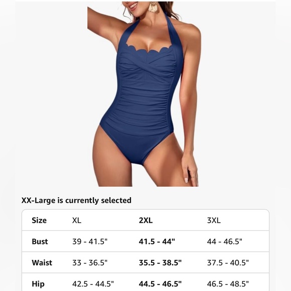 Eomnie 2XL Elegant Blue Halter One-Piece Swimsuit - Picture 6 of 6